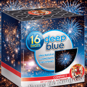 Compact DEEP BLUE – 16 Coups Mosaïques Bleues et Étoiles Blanches Clignotantes - La Boutique De L'artificier