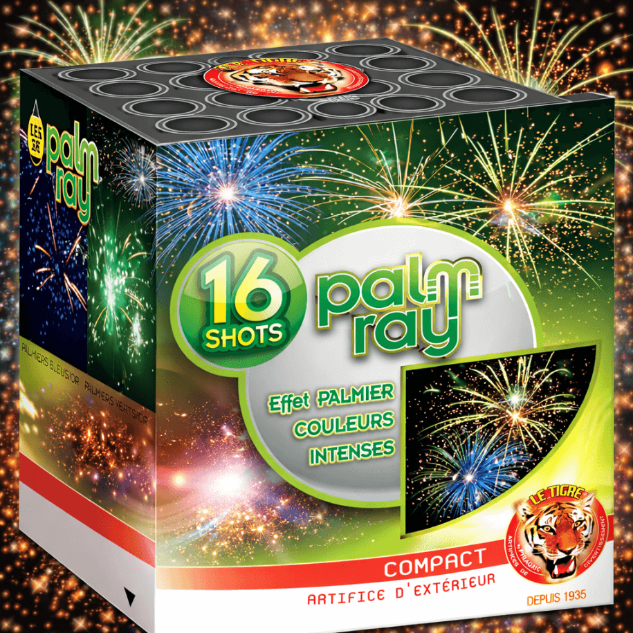 Compact PALM RAY – 16 Coups Palmiers Bleus et Verts Clignotants - La Boutique De L'artificier