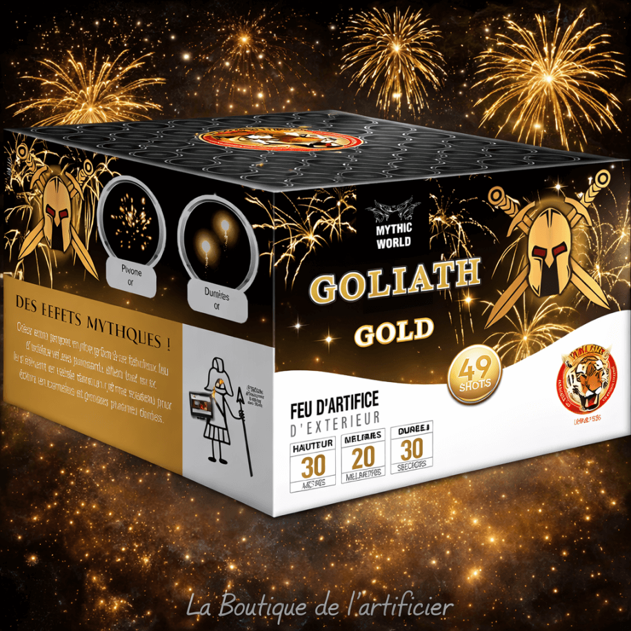 Compact GOLIATH GOLD – 49 Coups Effets Dorés Puissants - La Boutique De L'artificier