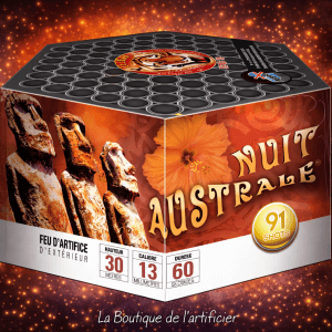 Compact NUIT AUSTRALE – 91 Coups Multicolores avec Comètes Traçantes et Sifflets - La Boutique De L'artificier