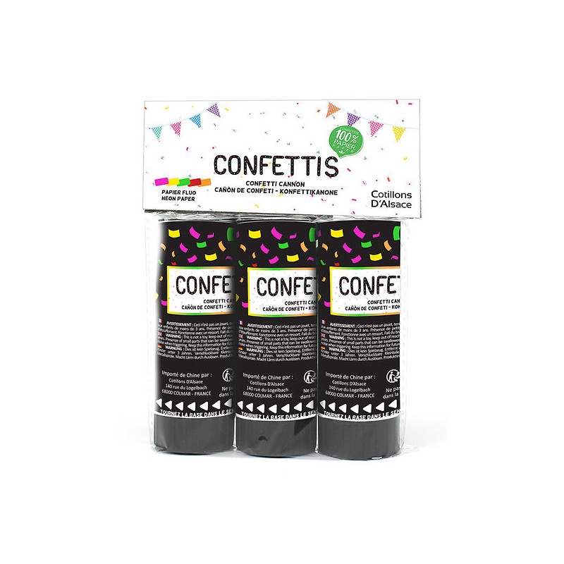 3 canons confettis 12 cm mix NEON FLUO PAPIER DE SOIE 3 canons confettis 12 cm mix NEON FLUO PAPIER DE SOIE