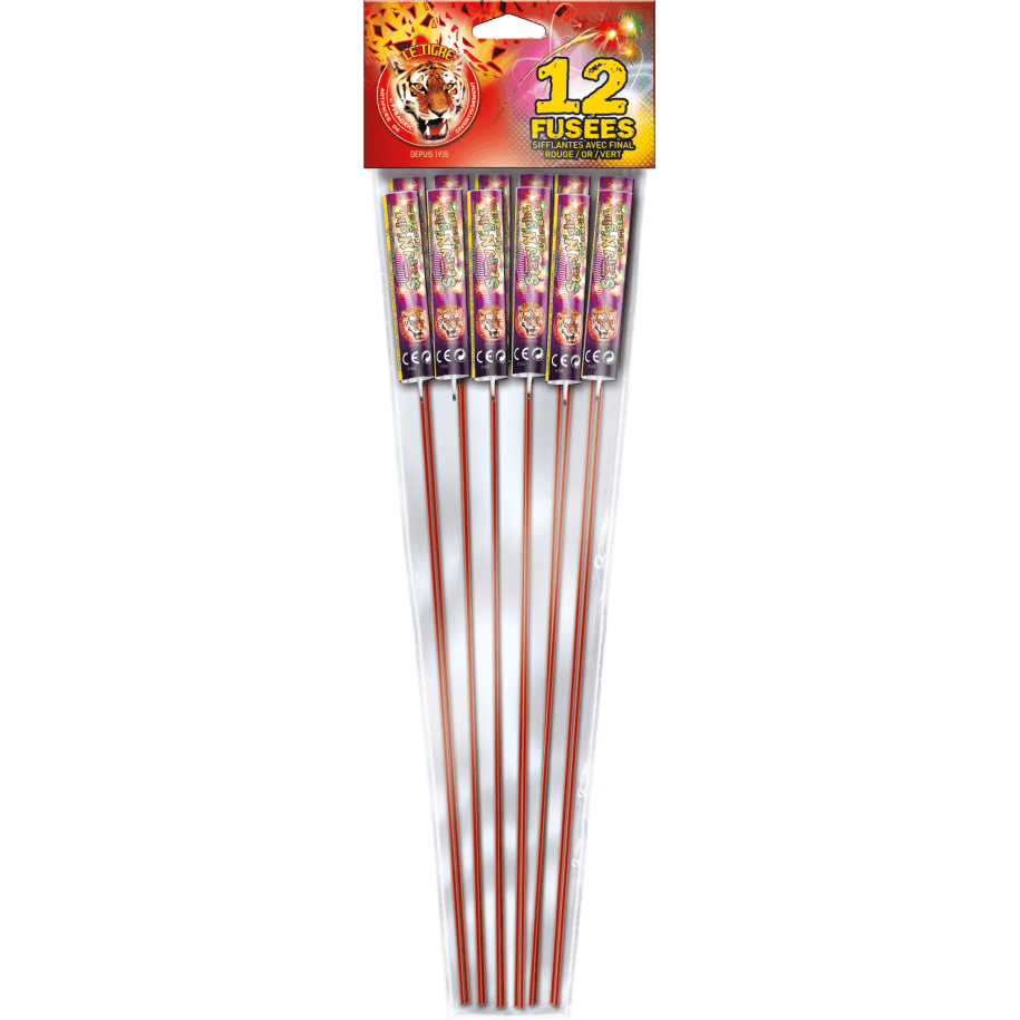 Stary Night – Lot de 12 Fusées Sifflantes Final Rouge Or Vert F2 - La Boutique De L'artificier