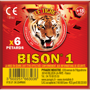 P166303 - Bison N°1 – Paquet de 6 Pétards Mythiques Le Tigre Pyragric F2