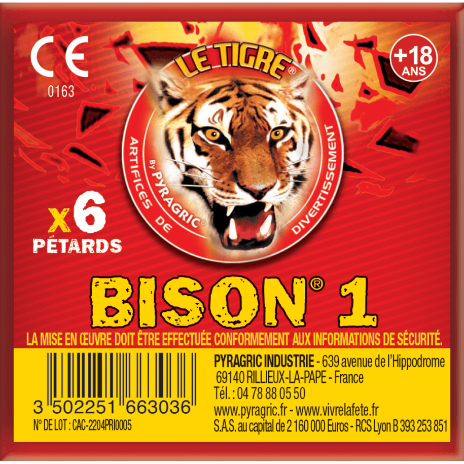 P166303 - Bison N°1 – Paquet de 6 Pétards Mythiques Le Tigre Pyragric F2