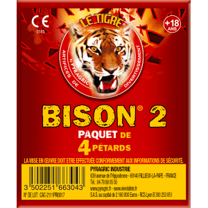 P166304 - Bison N°2 – Paquet de 4 Gros Pétards Mythiques Le Tigre Pyragric F2