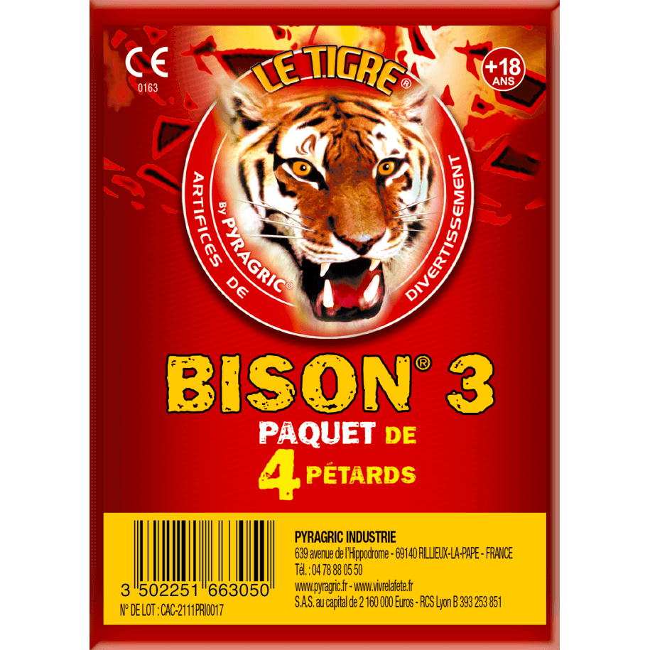 P166305 - Bison N°3 – Paquet de 4 Pétards Must-Have Le Tigre Pyragric F2