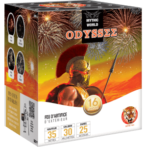 Compact ODYSSEE – 16 Coups Multicolores avec Bouquet Final Crépitant - La Boutique De L'artificier
